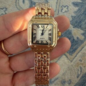 Panthere Classic Rectangle Stainless Steel Gold Watch